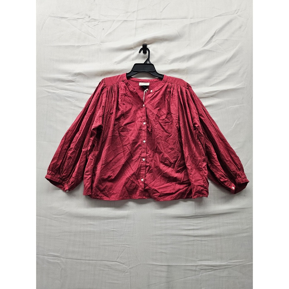 Universal Thread Womens Button Down Blouse Red Cotton Casual Size Large